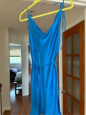 Blue silk Mini Dress with Tie - sisters the label